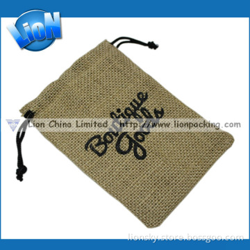Wedding Natural Custom Jute Pouch with Black Printing (E-039)